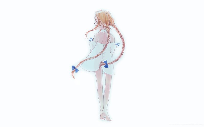 Anime Girl with Braids — White, Serene, Digital Art, Dress