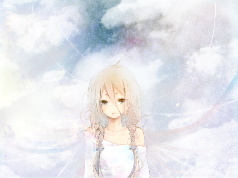 Anime Girl with Braids — White, Serene