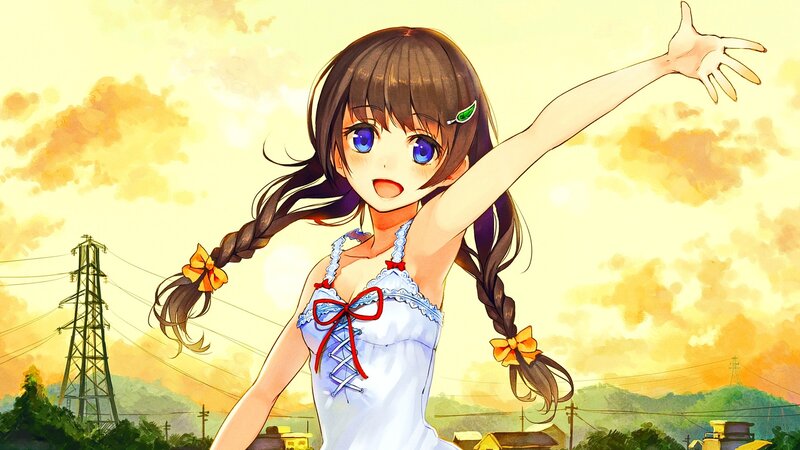Anime Girl with Braids — Yellow, Bright