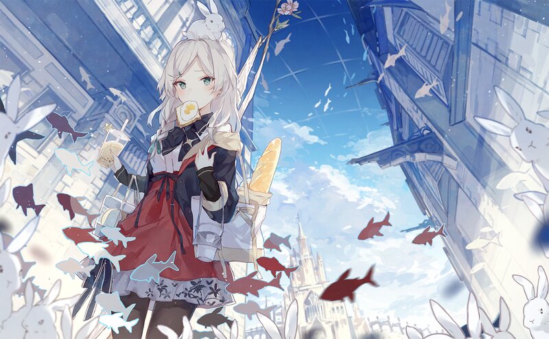 Anime Girl with Bread — Blue