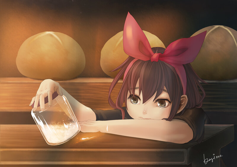 Anime Girl with Bread — Brown