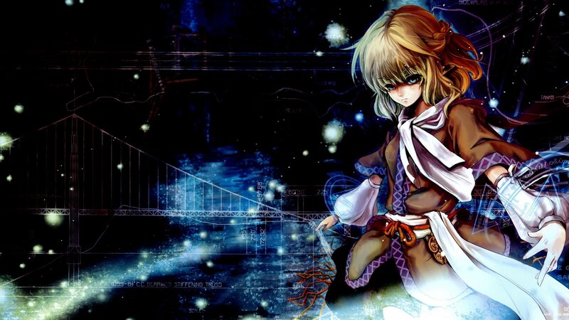 anime girl with bridge background