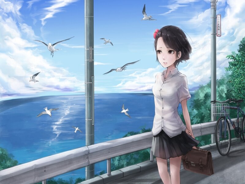 Anime Girl with Briefcase — Blue