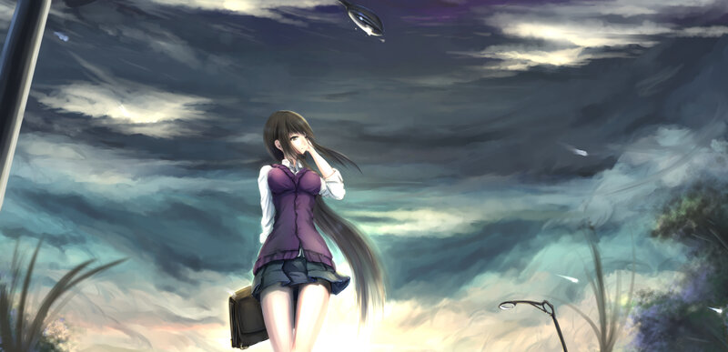 Anime Girl with Briefcase — Purple