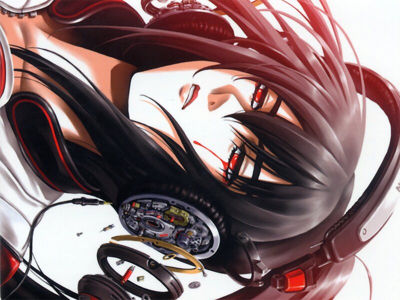 Anime girl with broken headphones