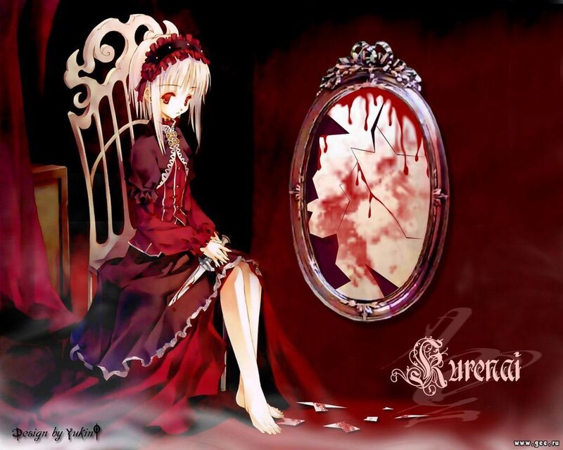 Anime Girl with Broken Mirror — Red