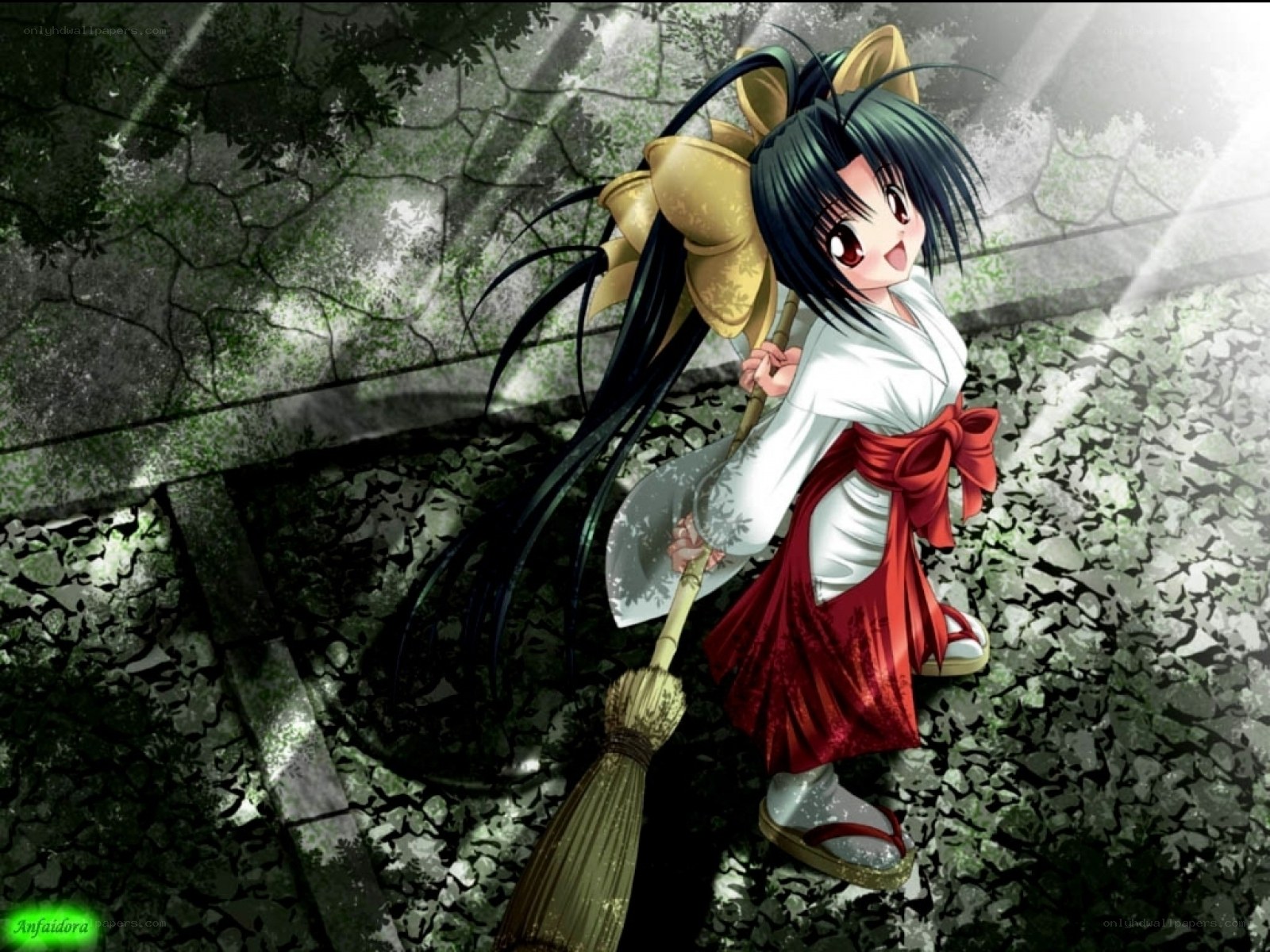 anime girl with broom