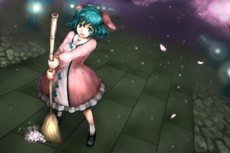 anime girl with broom