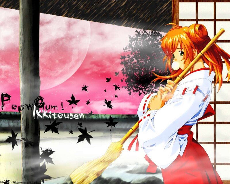 Anime girl with broom and gum