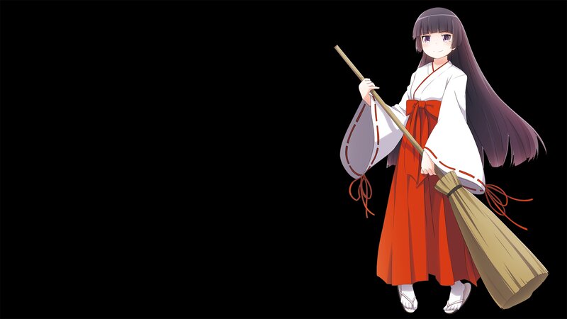 Anime Girl with Broom — Black, Calm