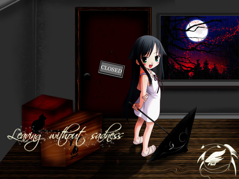 Anime Girl with Broom — Black, Dramatic