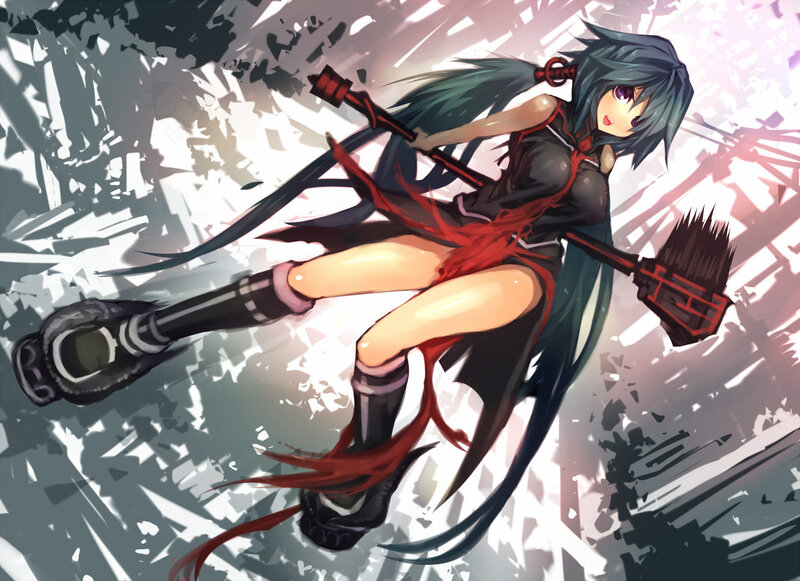 Anime Girl with Broom — Black, Dynamic