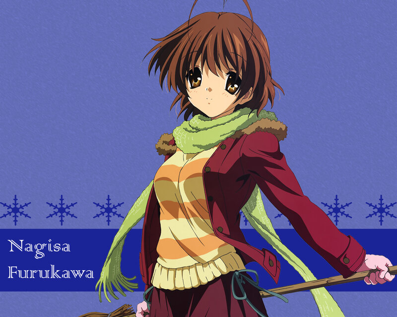 Anime Girl with Broom — Blue, Calm
