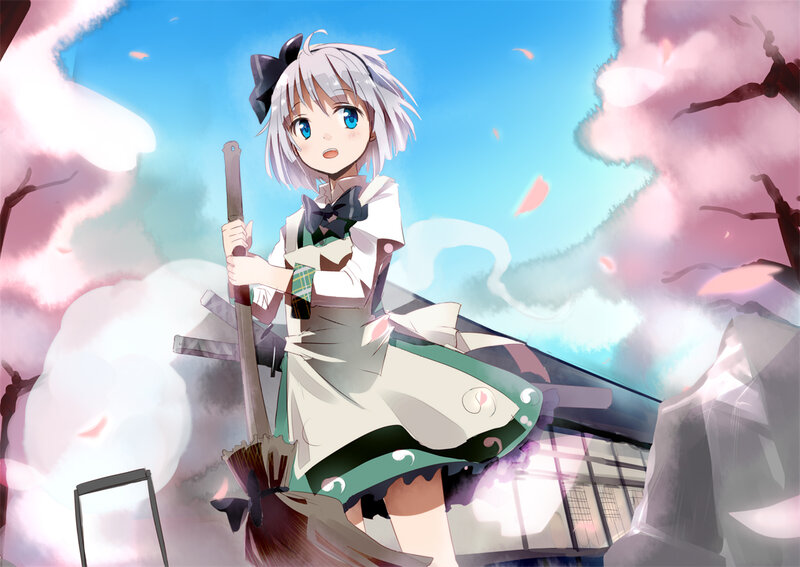 Anime Girl with Broom — Blue