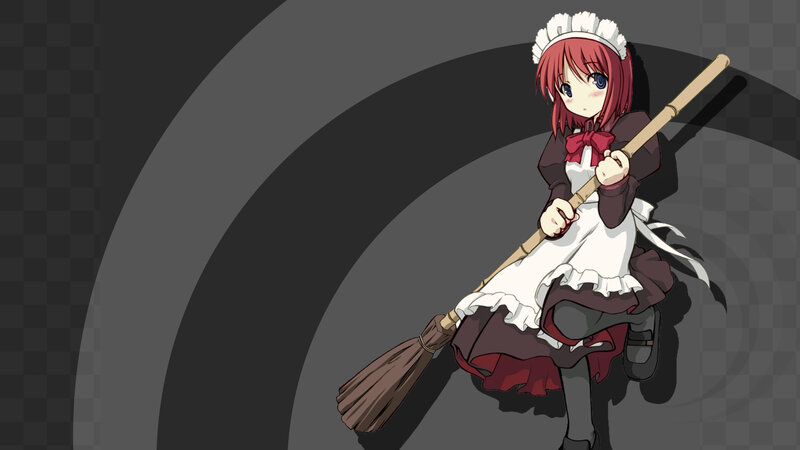Anime Girl with Broom — Gray