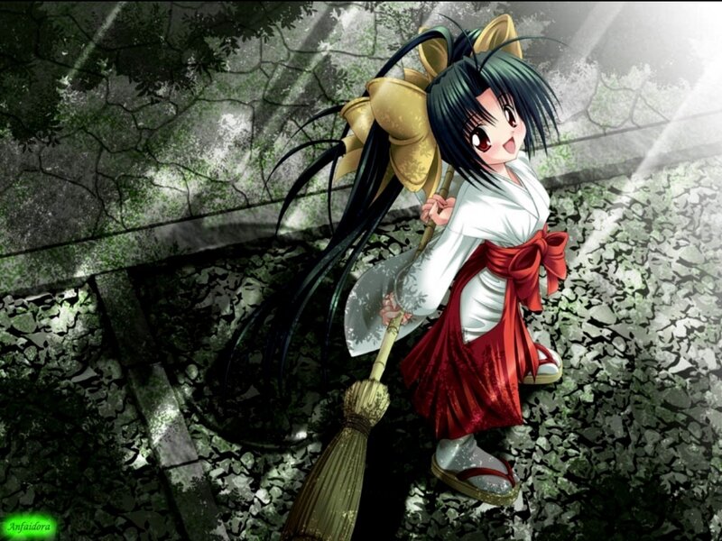 Anime Girl with Broom — Green, Playful