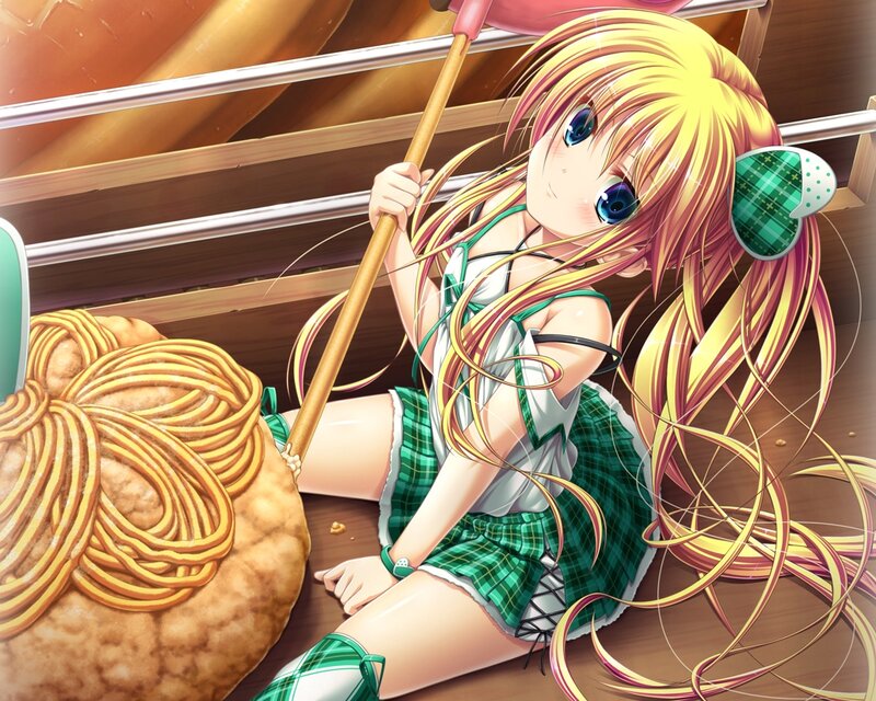 Anime Girl with Broom — Green