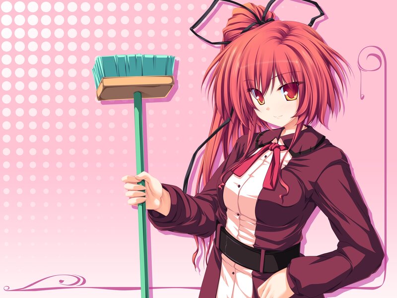 Anime Girl with Broom — Pink, Playful