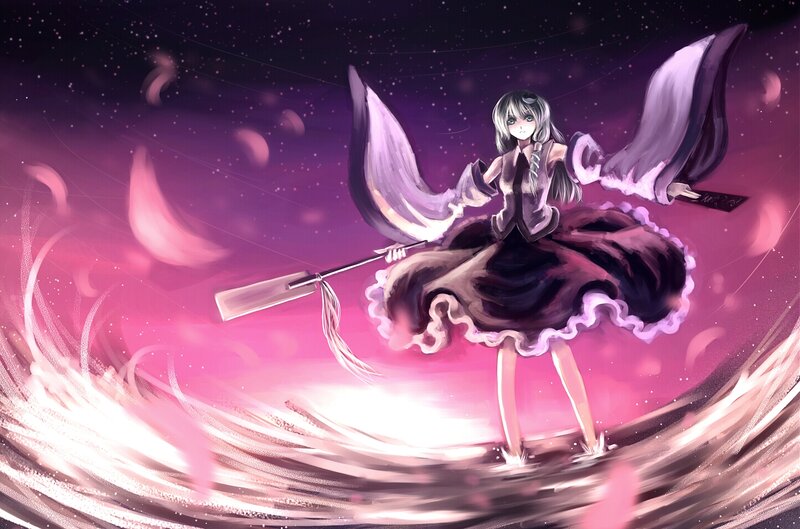 Anime Girl with Broom — Purple, Dramatic