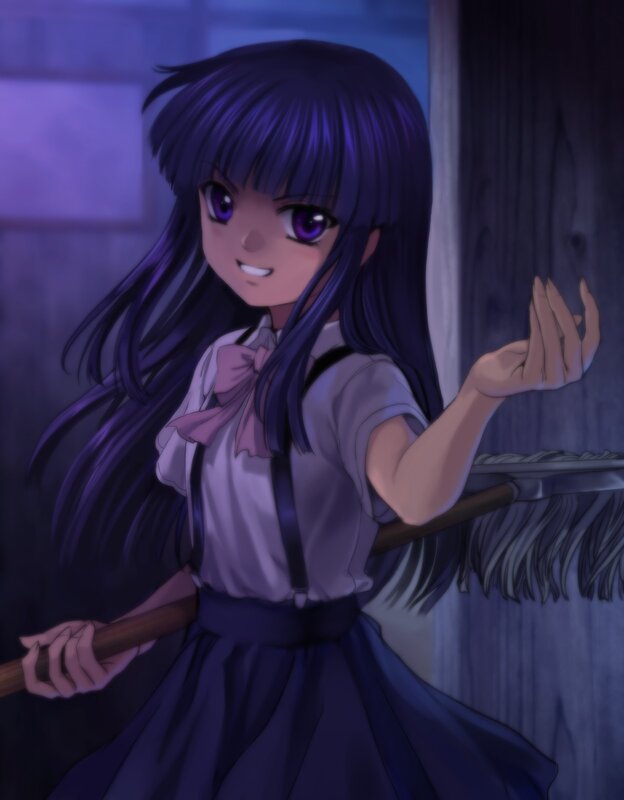 Anime Girl with Broom — Purple, Playful, Night
