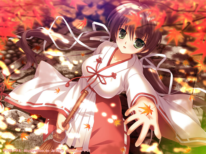 Anime Girl with Broom — Red, Serene
