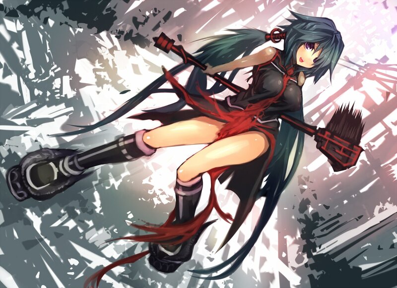 anime girl with broom weapon