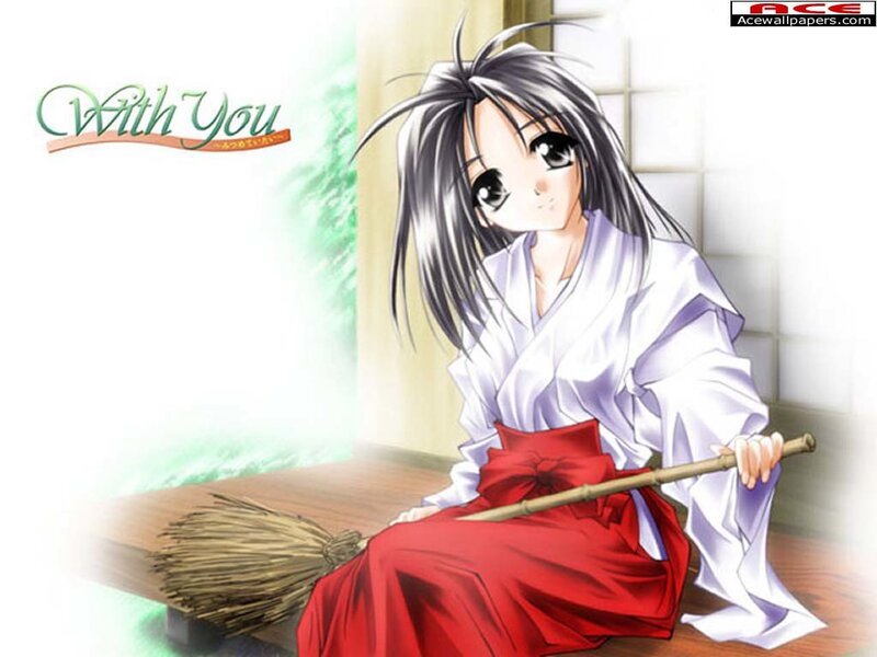 Anime Girl with Broom — White, Calm