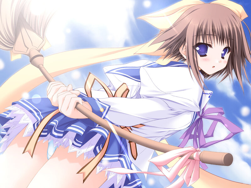 Anime Girl with Broom — White, Dynamic