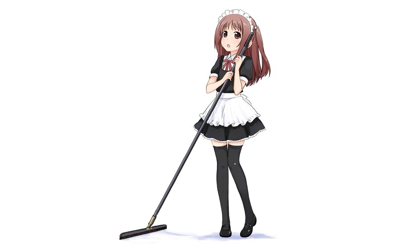 Anime Girl with Broom — White, Neutral
