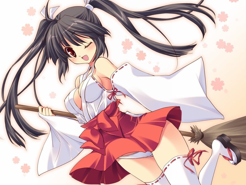 Anime Girl with Broom — White, Playful, Spring