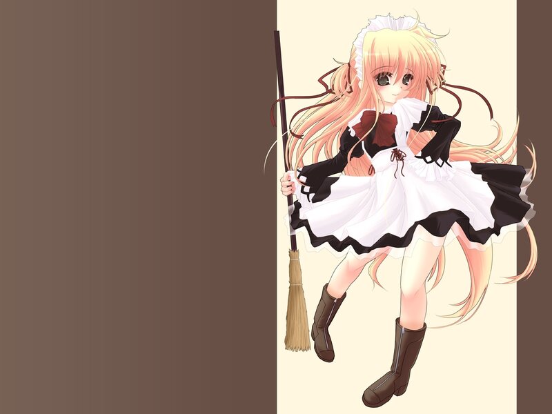 Anime Girl with Broom — White, Playful