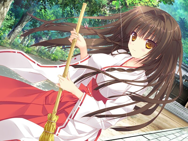 Anime Girl with Broom — White, Serene