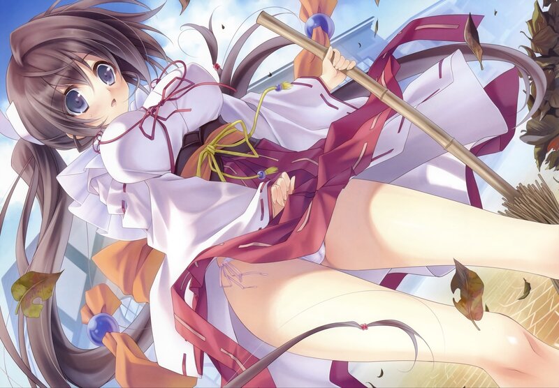 Anime Girl with Broom — White