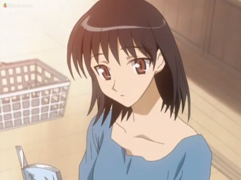 Anime Girl with Brown Hair — Blue, Calm, Basket