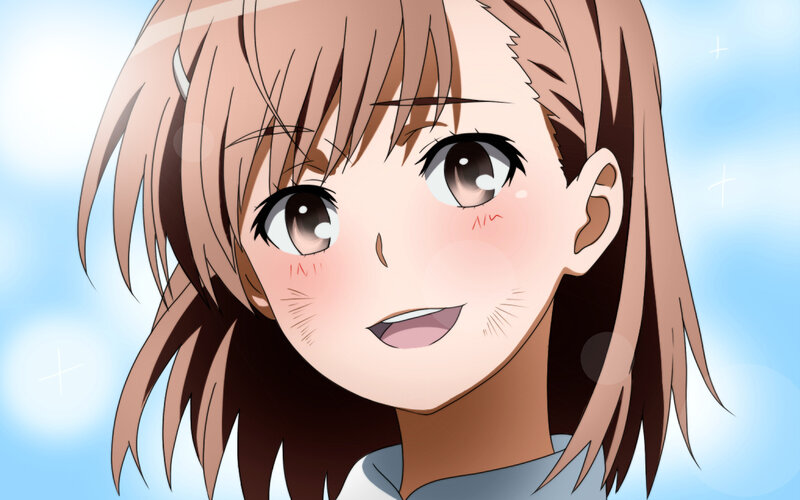 Anime Girl with Brown Hair — Blue, Cheerful