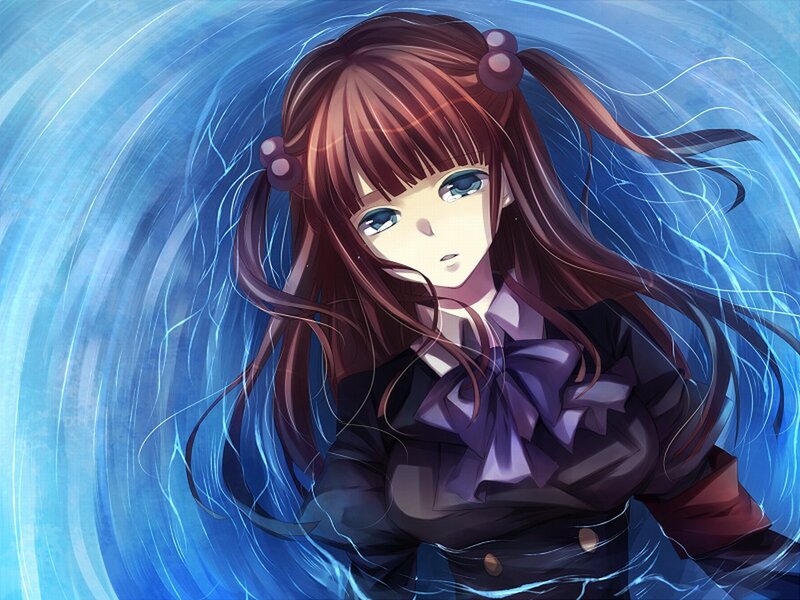 Anime Girl with Brown Hair — Blue, Dramatic