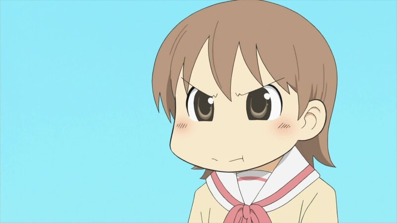 Anime Girl with Brown Hair — Blue, Neutral, School Uniform, Blush Marks