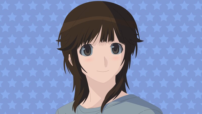 Anime Girl with Brown Hair — Blue, Neutral, Stars