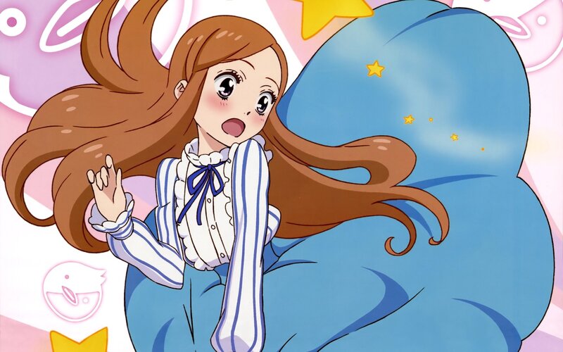 Anime Girl with Brown Hair — Blue, Playful