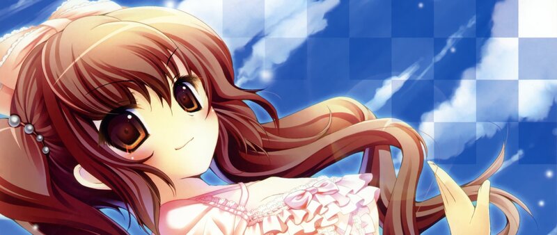 Anime Girl with Brown Hair — Blue, Serene, Afternoon