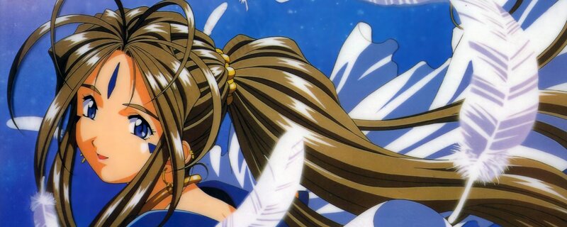 Anime Girl with Brown Hair — Blue, Serene, Feathers