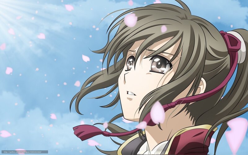 Anime Girl with Brown Hair — Blue, Serene, Spring