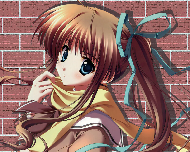 Anime Girl with Brown Hair — Calm, Brick Wall