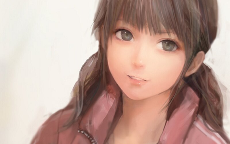 Anime Girl with Brown Hair — Calm, Digital Art, Jacket