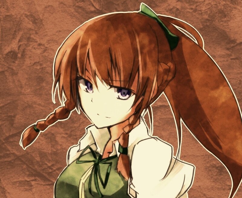 Anime Girl with Brown Hair — Calm, Green Bow