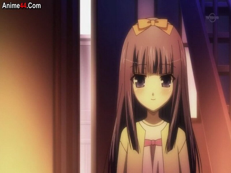 Anime Girl with Brown Hair — Calm, Night, Bow