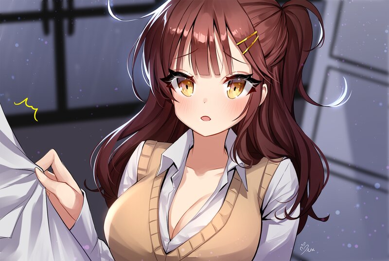 Anime Girl with Brown Hair — Calm, Night, Digital Art