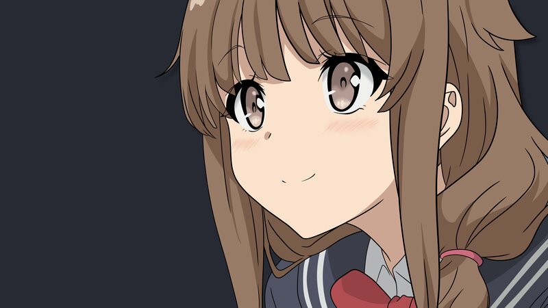 Anime Girl with Brown Hair — Calm, School Uniform, Blush