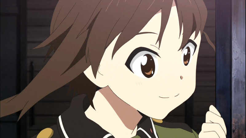 Anime Girl with Brown Hair — Calm, School Uniform, Building