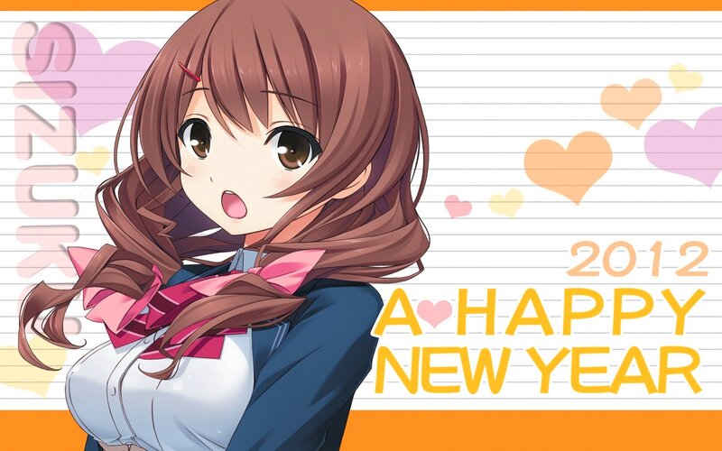 Anime Girl with Brown Hair — Cheerful, Hearts